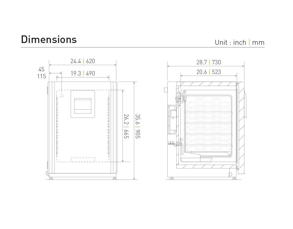 celliq co2 incubator MCO-170AICUVHL-PA Dimensional Drawing