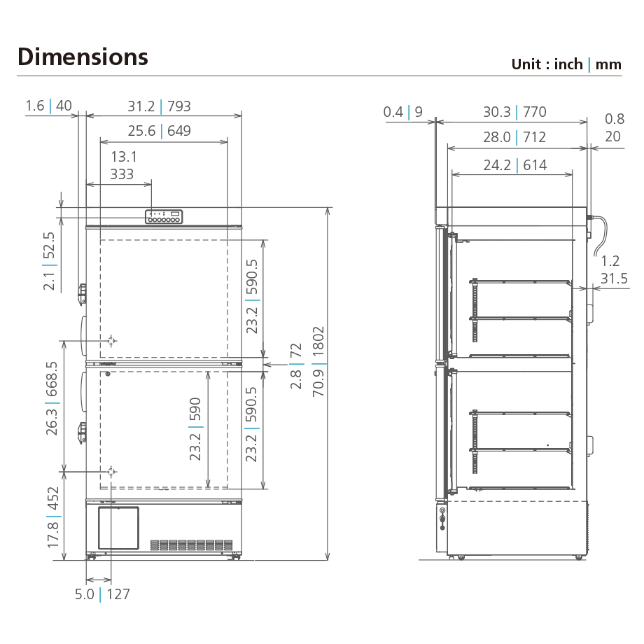 MDF-MU549DHL-PA Dimensional Drawing