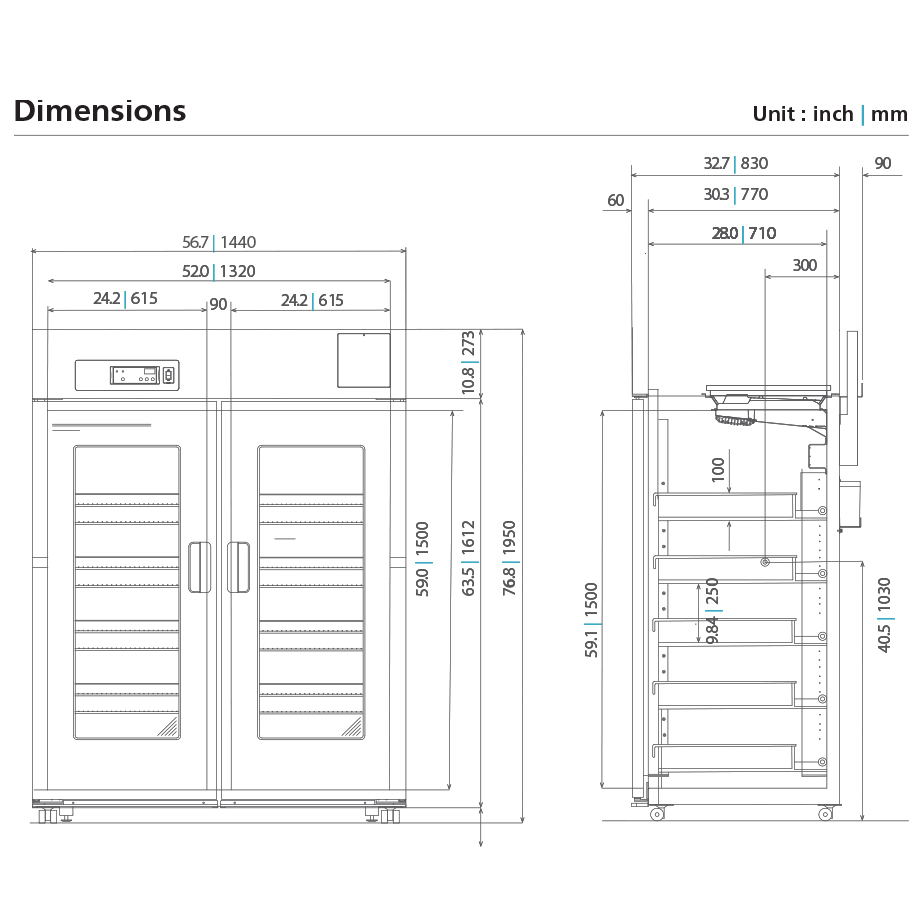 Pharmaceutical Grade Refrigerator MPR-1411R-PA Dimensional Drawing